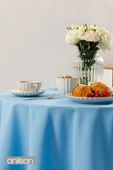 Açık Mavi Leke Tutmaz Yuvarlak Masa Örtüsü – Dayanıklı ve Kolay Temizlenebilir Masa Örtüsü - 3