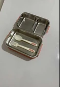 Food 2 Katlı 3 Bölmeli Çatal Kaşıklı Paslanmaz Çelik Yemek Taşıma Kabı 1.65L - 2
