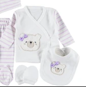 Unisex Çizgili Ayıcık 5'li Bebek Hastane Çıkışı Zıbın Seti Yenidoğan - 3
