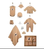 Organik Pamuk Yenidoğan 10 Parça Zıbın Set  Lu Organik Waffle Bear Lüx Set Uni - 8