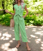 Yazlık V Yaka Kolsuz Rahat Keten Tulum thumbnail 1