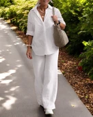 Yazlık Rahat Gömlek Pantolon Keten Takım - 1