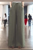 Yazlık Beli Lastikli Tasarım Keten Pantolon - 1