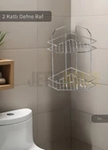 Banyo Rafı Mutfak Rafı Paslanmaz Baharatlık 2 Katlı Köşelik Şampuanlık Krom thumbnail 1