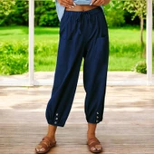 Günlük Düğme Detaylı Keten Pantolon - 1