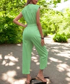 Yazlık V Yaka Kolsuz Rahat Keten Tulum thumbnail 2