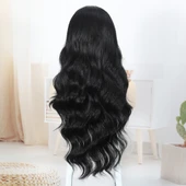Siyah Fiber Sentetik Su Dalgalı Tül Peruk thumbnail 5