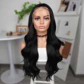 Siyah Fiber Sentetik Geniş Dalgalı Tül Peruk thumbnail 2