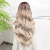 Rus Kumralı Beyaz Platin Ombre  ve Röfleli Fiber Sentetik Geniş Dalgalı Tül Peruk thumbnail 5