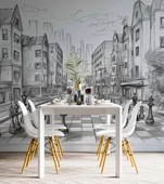 Kara Kalem Santranç ve Sokak Çizim Duvar Kağıdı Baskı thumbnail 5