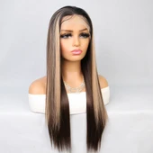 Kahverengi Balköpüğü Işıltılı Fiber Sentetik Düz Tül Peruk thumbnail 3