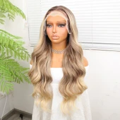 Kumral Dore Sarı Ombre  ve Röfleli Fiber Sentetik Geniş Dalgalı Tül Peruk thumbnail 4