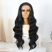 Siyah Fiber Sentetik Su Dalgalı Tül Peruk thumbnail 2