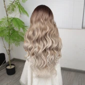 Rus Kumralı Beyaz Platin Ombreli ve Röfleli Tül Peruk thumbnail 5