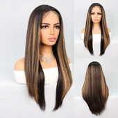 Kahverengi Karamel Işıltılı Fiber Sentetik Düz Tül Peruk thumbnail 1