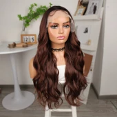 Kahve Karamel Geniş Dalgalı Fiber Sentetik Tül Peruk thumbnail 3