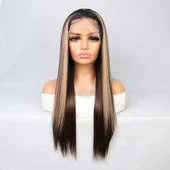 Kahverengi Balköpüğü Işıltılı Fiber Sentetik Düz Tül Peruk thumbnail 2