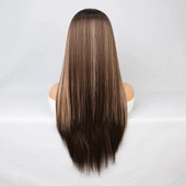 Kahverengi Balköpüğü Işıltılı Fiber Sentetik Düz Tül Peruk thumbnail 5