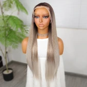 Rus Kumralı Beyaz Platin Ombreli ve Işıltılı Fiber Sentetik Tül Peruk thumbnail 4