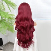 Kızıl Fiber Sentetik Geniş Dalgalı Tül Peruk thumbnail 5