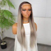 Rus Kumralı Beyaz Platin Ombreli ve Işıltılı Fiber Sentetik Tül Peruk thumbnail 3