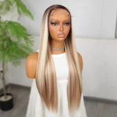 Kumral Beyaz Platin Ombreli ve Röfleli Fiber Sentetik Tül Peruk - 3