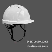 Baş Koruyucu Baret Beyaz EN397:2012+A1:2012 Standartlarına Uygun Kayışlı Ter Bezli thumbnail 4