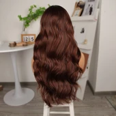 Kahve Karamel Geniş Dalgalı Fiber Sentetik Tül Peruk thumbnail 5