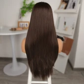 Açık Kahve Fiber Sentetik Düz Tül Peruk thumbnail 5