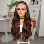 Kahve Karamel Geniş Dalgalı Fiber Sentetik Tül Peruk thumbnail 4