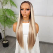 Kumral Beyaz Platin Ombreli ve Röfleli Fiber Sentetik Tül Peruk - 4