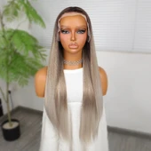 Rus Kumralı Beyaz Platin Ombreli ve Işıltılı Fiber Sentetik Tül Peruk thumbnail 2