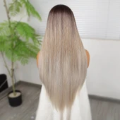 Rus Kumralı Beyaz Platin Ombreli ve Işıltılı Fiber Sentetik Tül Peruk thumbnail 5