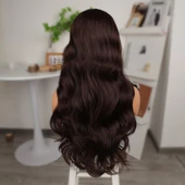 Kahve Karamel Fiber Sentetik Geniş Dalgalı Tül Peruk - 5