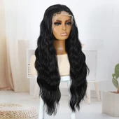 Siyah Bebek Saçlı Fiber Sentetik Tül Peruk thumbnail 3