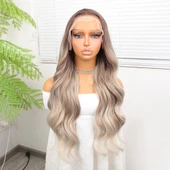 Rus Kumralı Beyaz Platin Ombre  ve Röfleli Fiber Sentetik Geniş Dalgalı Tül Peruk thumbnail 2