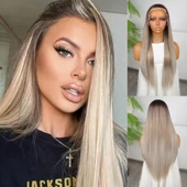 Rus Kumralı Beyaz Platin Ombreli ve Işıltılı Fiber Sentetik Tül Peruk thumbnail 1