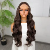 Koyu Kumral Dalgalı Fiber Sentetik Tül Peruk thumbnail 2