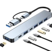 Alfalink Alüminyum 7in1 Usb Hub USB/Type-c To USB 3.0 Tak Çalıştır 100W PD Şarj MacBook Air/Pro Uyumlu - 1