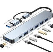 Alfalink Alüminyum 7in1 Usb Hub USB/Type-c To USB 3.0 Tak Çalıştır 100W PD Şarj MacBook Air/Pro Uyumlu - 5