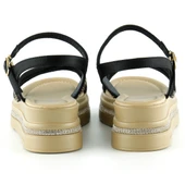 Erkan Saçmacı Siyah Saten Altın Kristal Taşlı Platform Sandalet - 4