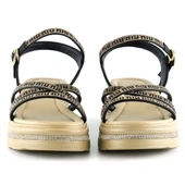 Erkan Saçmacı Siyah Saten Altın Kristal Taşlı Platform Sandalet - 3