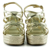 Erkan Saçmacı Altın Rugan Çapraz Bantlı Taşlı Zikzak Örgü Jüt Platform Topuklu Sandalet - 3