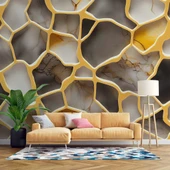 3D Mermer Altın Şerit Duvar Kağıdı Baskı thumbnail 1