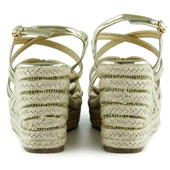Erkan Saçmacı Altın Rugan Çapraz Bantlı Taşlı Zikzak Örgü Jüt Platform Topuklu Sandalet - 4
