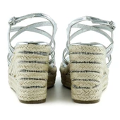 Erkan Saçmacı Gümüş Rugan Çapraz Bantlı Taşlı Zikzak Örgü Jüt Platform Topuklu Sandalet - 4