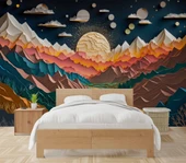 3D Kabartma Görünümlü Dağ ve Nehir Manzaralı Duvar Kağıdı Baskı thumbnail 2