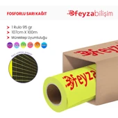 Feyza Bilişim  Flo Fosforlu Sarı (Floresan) Kağıt Rulo 95 gr 107 cm x 100 mt (1 Rulo) - 1