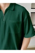 Erkek Oversize Polo Yaka Waffle T-Shirt  POLOYAKA-FERMUARLI - 2