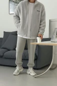 Oversize Peluş Tam Fermuarlı Sweatshirt Peluş İçi Polarlı Sherpa Kumaş Sweatshirt - 5